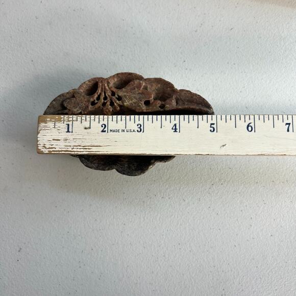 Unbranded Hand-carved SoapStone Trinket Soap Dish 5 x 3 Red Brown Pedestal Vtg - Picture 8 of 8